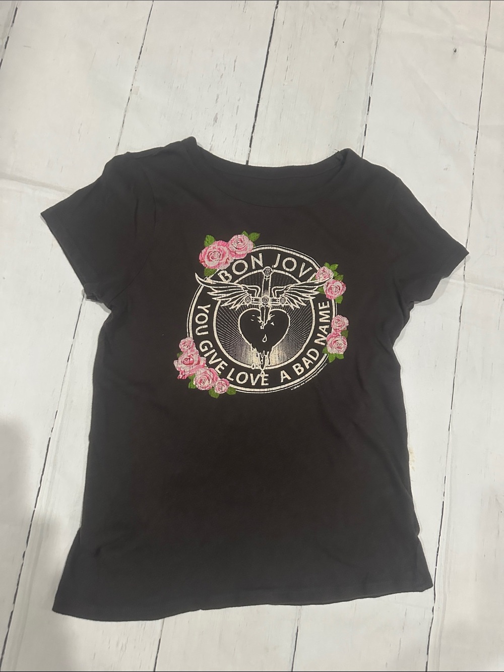 Cha Sor Bon Jovi tee size medium black, worn look